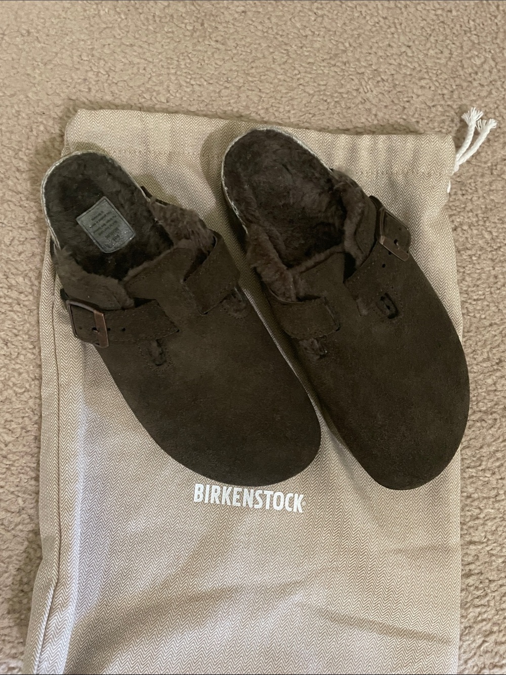 NWOB  Suede Shearling Fur-Lined Slip-On Clog - Dark Brown Suede - Picture 12 of 12